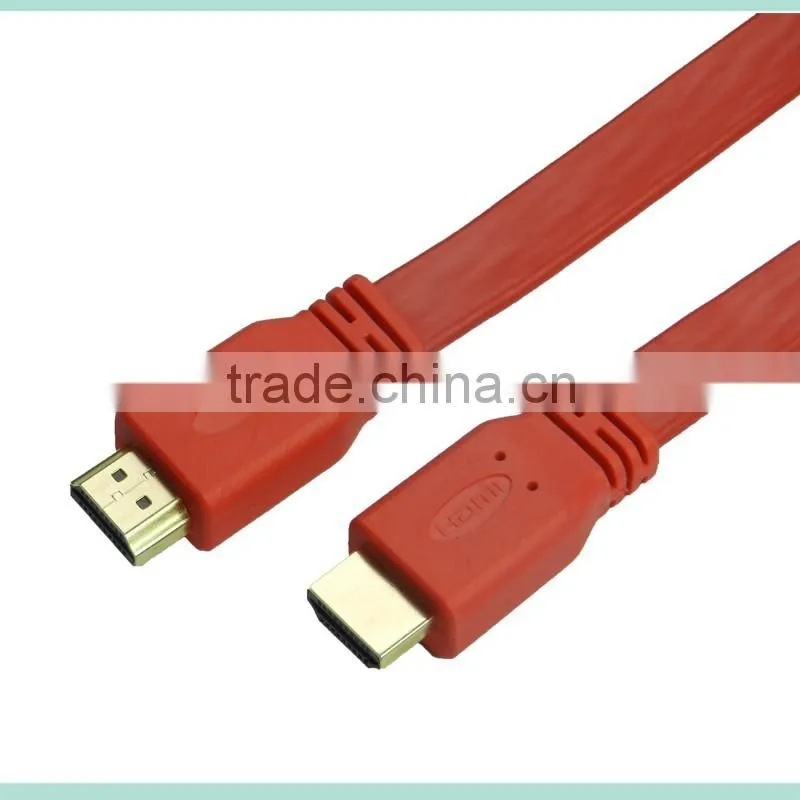 V2.0 colorful Flat HDMI Cable with Ethernet and Gold connector support 3D and 4k