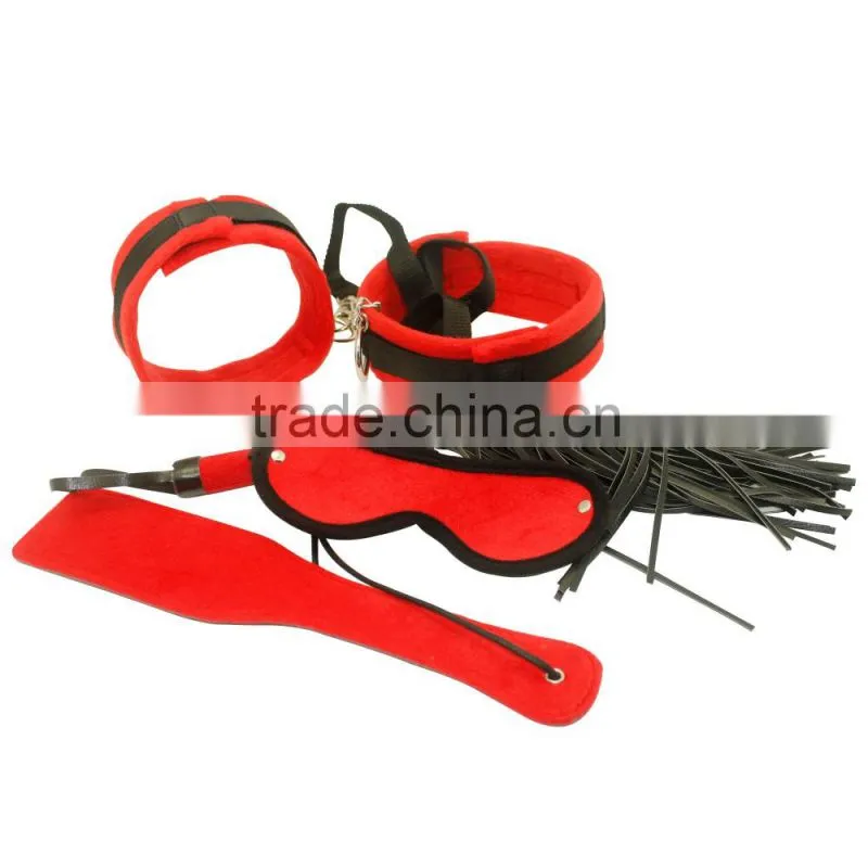 2015 new product sexy role play sex tools Paddle,whip, eye mask, cuffs,collar with leash - red passion line