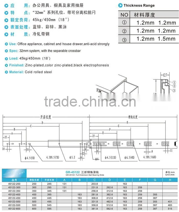 New Three Fold Drawer Slide Rail