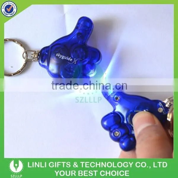 Thumb shape oem logo plastic led keyring light for advertising