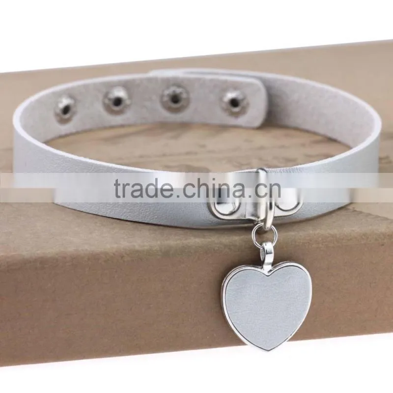 Wink Gal Trendy Chokers Necklaces Rock Style Leather Steam punk Punk Heart Necklace Pendants