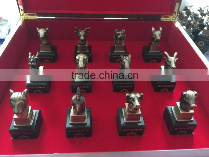 Factory Supply Chinese Twelve Animal Zodiac Bronze-plated Jade Seal Craft