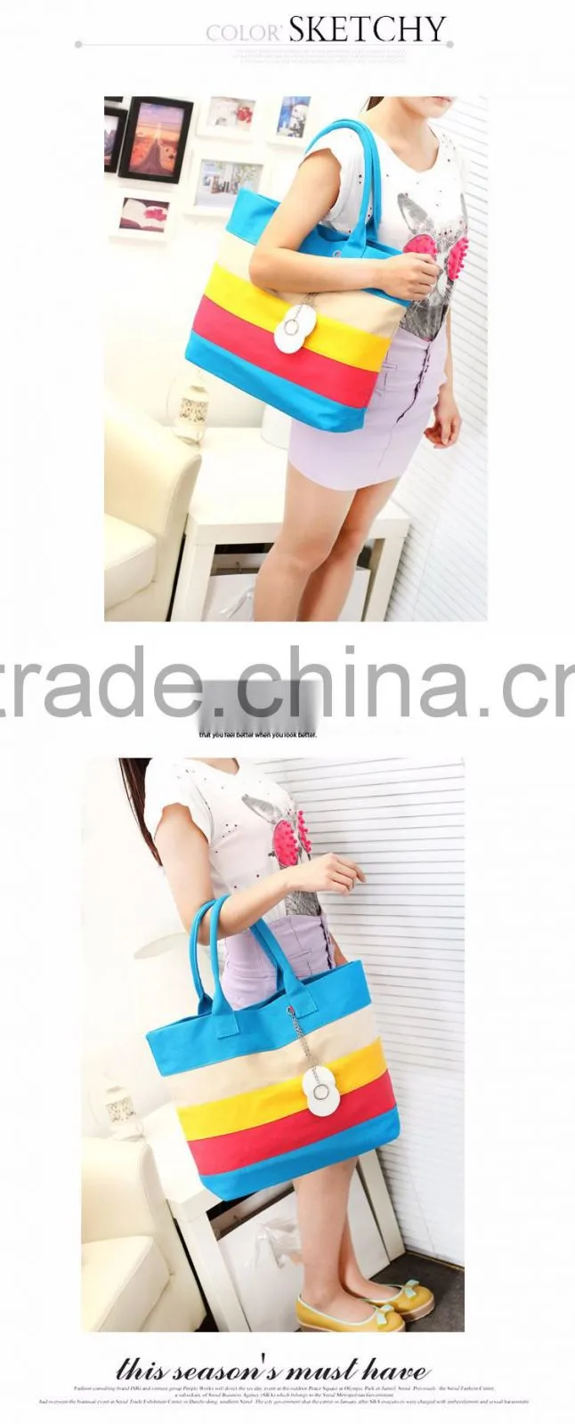 2016 fashion canvas beach bag