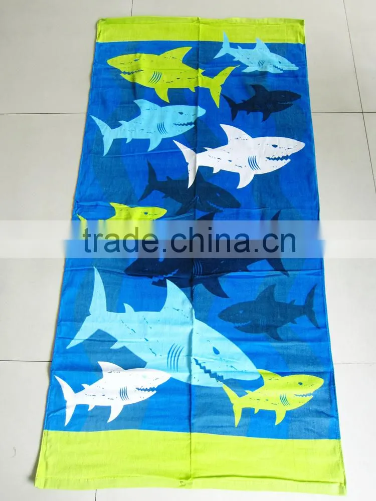 100% cotton ocean blue shark printed beach towel blue ocean beach towel
