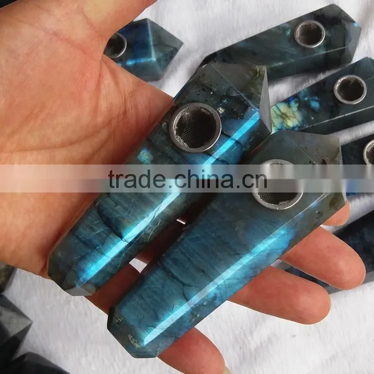 Wholesal Natural Labradorite Crystal Quartz Stone Tobacco Pipe Smoking Smoking