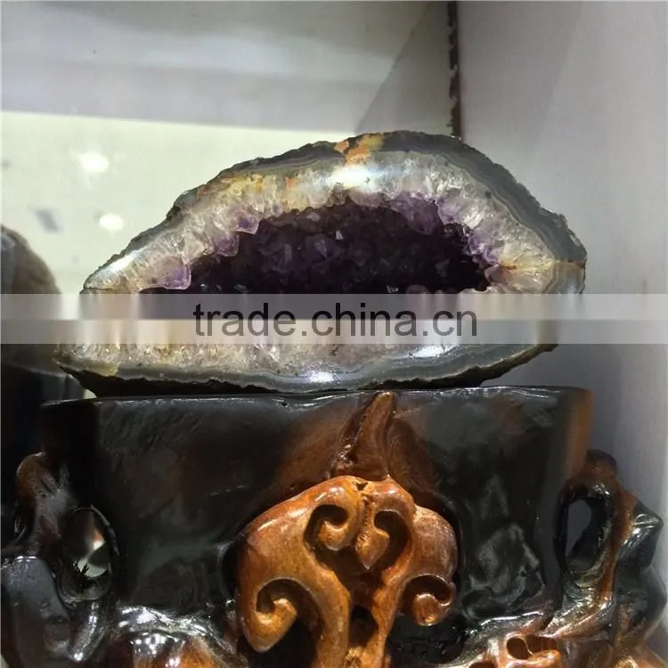 Natural Agate Crescent Geode Cornucopia Crystals Ornaments