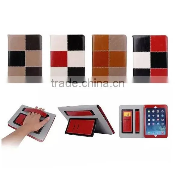 Accept small qty factory handheld fashion grid leather tablet cover for ipad air 2