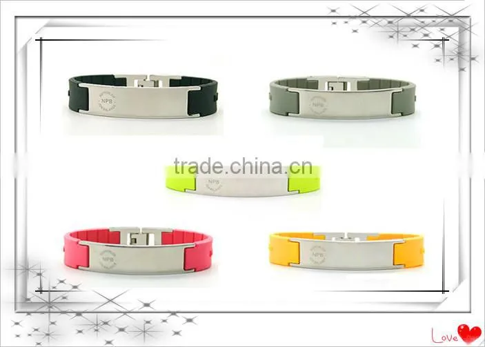 Noproblem P071 FDA tourmaline germanium stainless steel energy sports fashion magnetic charm silicone bracelet