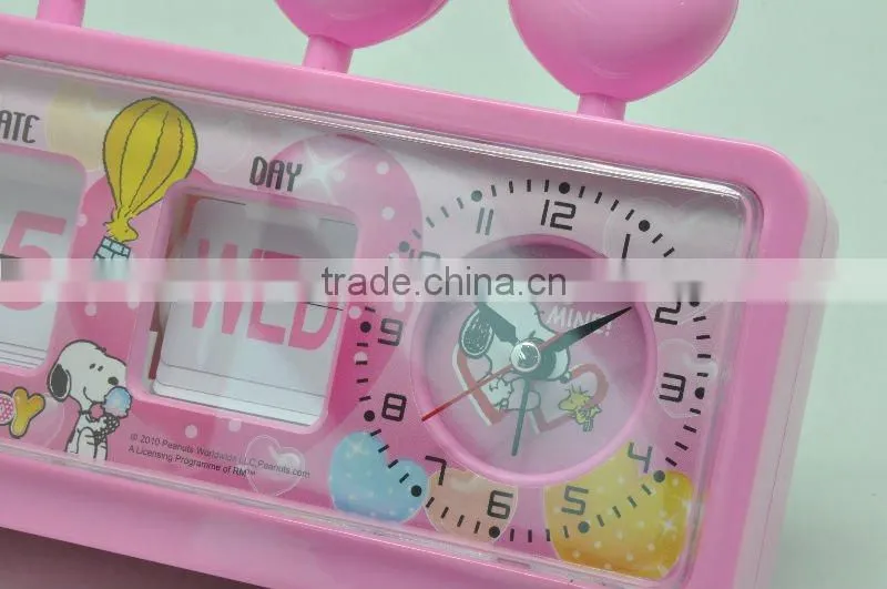 The 2011 new design lovely snoopy plastic calender table clock RD9871-1