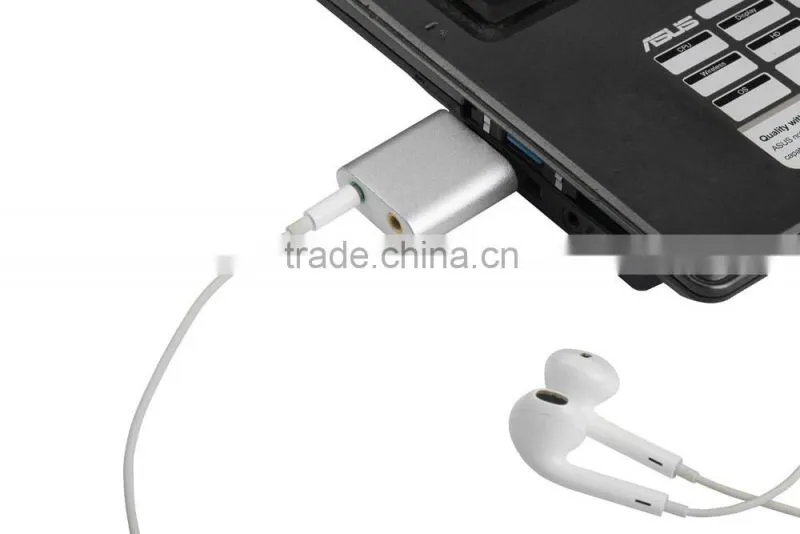 Top Grade External USB Audio Adapter Sound Card with Stereo Headphone/Speaker and Mono Microphone Jacks(Aluminum casing)