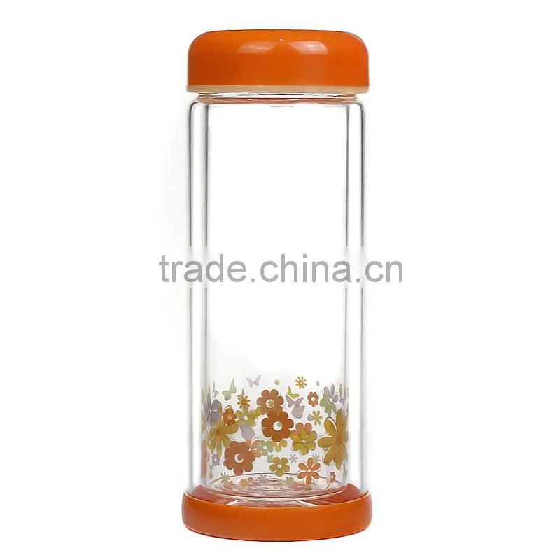 200ml Drinking Water Bottles with Colorful Lid Double Wall Glass Water Bottle for Tea