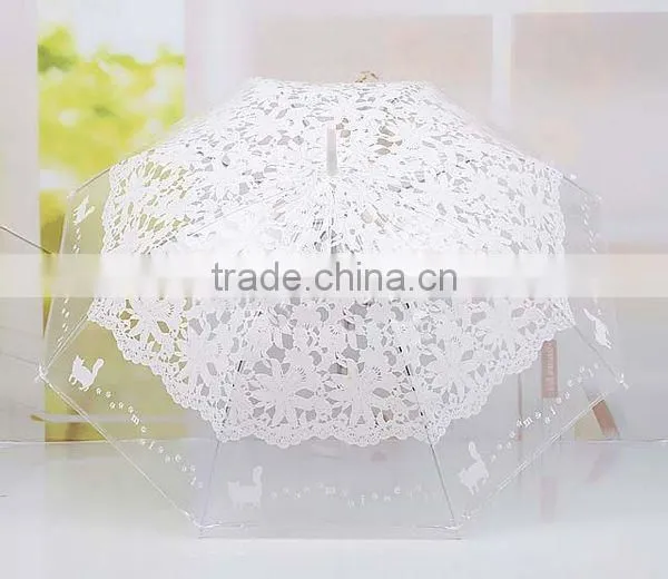 Lace Transparent Princess Puppy Print Long Handle Fashion Umbrella