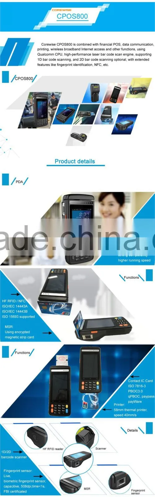 Android handheld POS 1d 2d barcode scanner and thermal printer