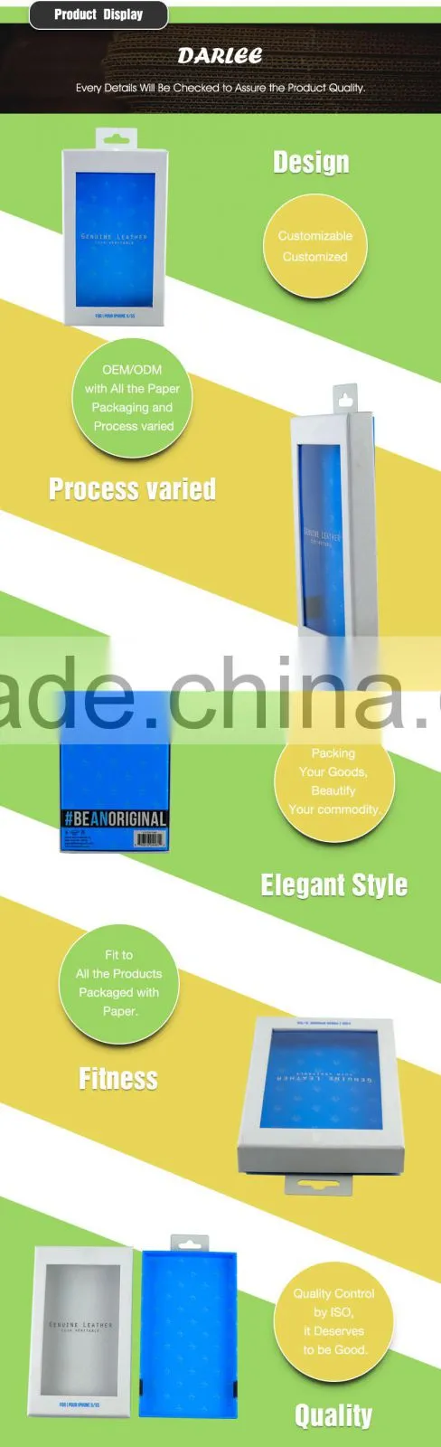 GuangDong custom embossing recyclable art paper mobile phone case package with hang hole