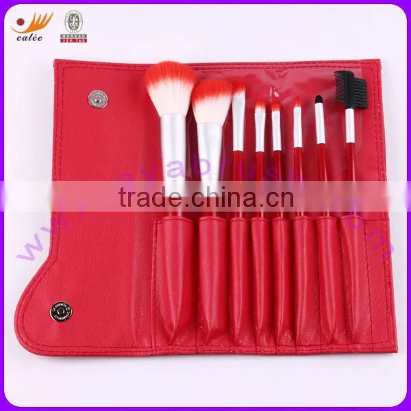 7pcs Animal and Nylon Hair Shiny Red Wood Handle Mini/Gift Cosmetic Brush Set