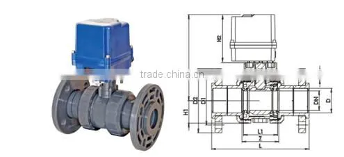PVC UH True Ball Valve For Acid, With Electric Actuator Two Side Flange Adaptor (110-260V AC) Emergency Manual Control