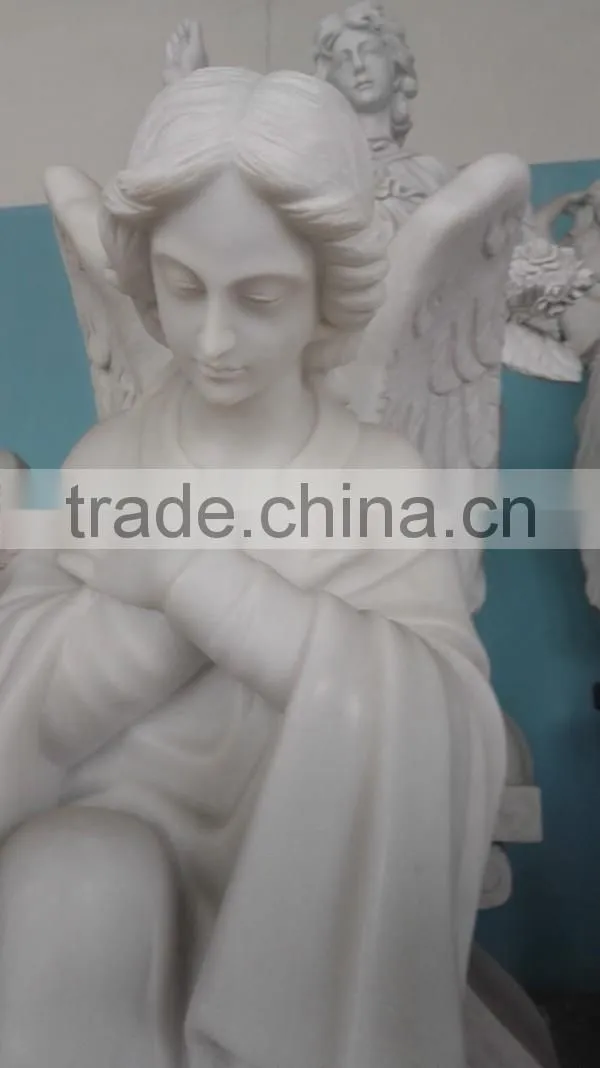 White Marble Carved Pray Angel Tombstone