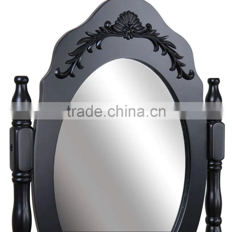Black French style dressing table with oval mirror