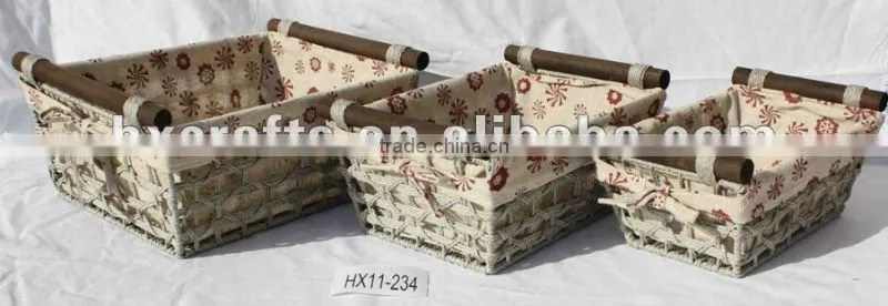 Metal Hamper With Paper Weaving And Cloth Liner S/3