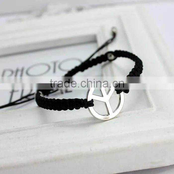 silver peace sign charm bracelet hand braied macrame bracelet friendship bracelet