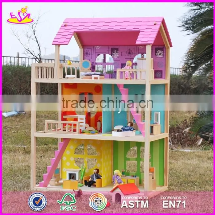 2017 new design pink pretend play toy wooden american girl doll house W06A170-S