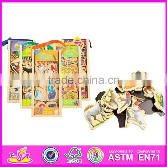 2016 new design 28 pieces kids educational toy wooden magnetic puzzles W14J001