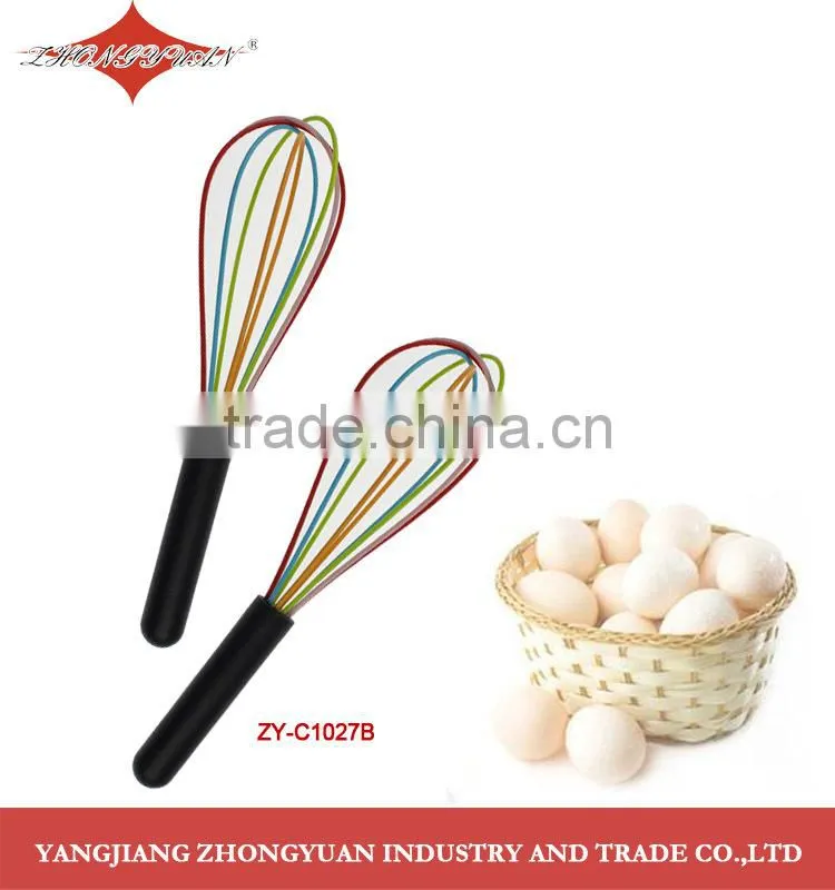 Food grade egg tool silicone coated head wires egg whisk with plastic handle