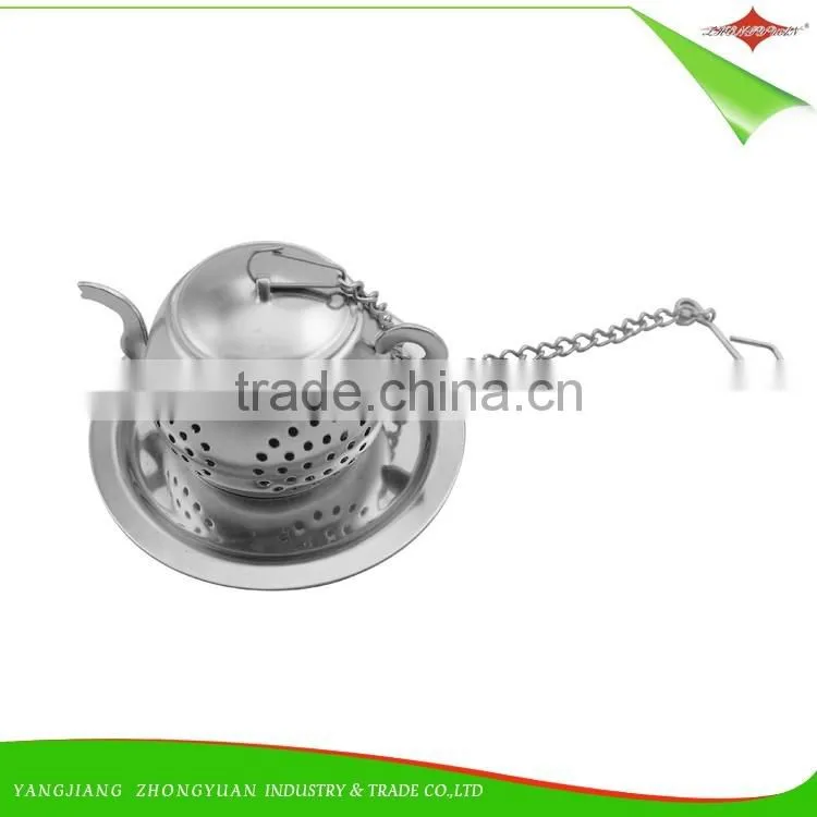 ZY-S3016 Food grade durable stainless steel teapot shape tea filter tea strainer with holder
