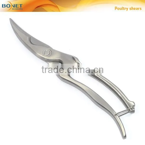 SPO0007 LFGB Certificated 10" kitchen shears 3cr15 heavy poultry all steel with spring and lock