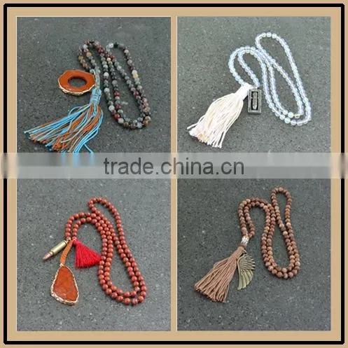Fashion Long Hand Knotted Druzy Tassel Necklace, Druzy Beaded Neckalce