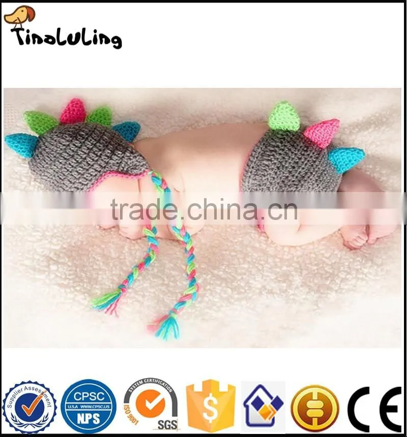 Tinaluling Grey Dinosaur Crochet Newborn Photography Props Knitted Beanies Costume Set