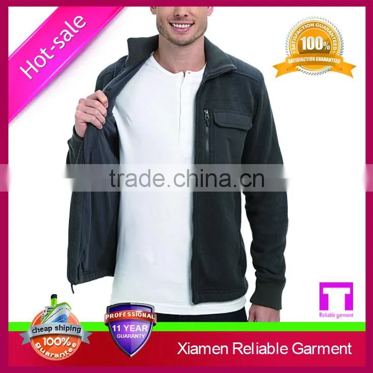 100% polyester ribbed collar soft sweater knit fleece jacket for man