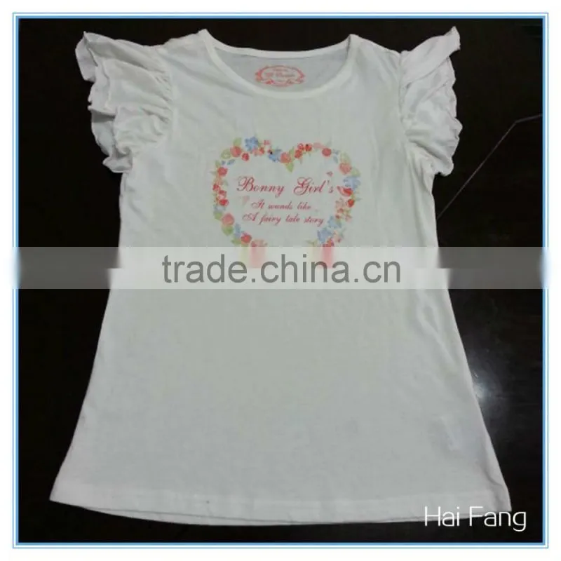Children girls printting bubble sleeve t shirt, girl t shirts printed designs, fancy girl short sleeve t shirt