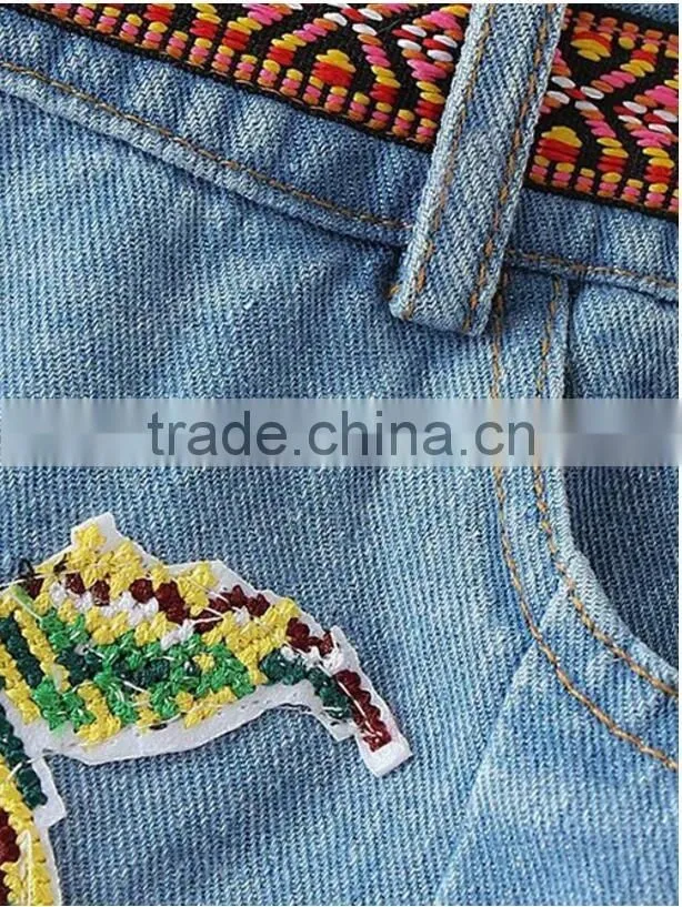 2017 Fashion Girl custom Summer denim skirt emboridery floral casual skirt