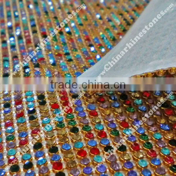 New design 3mm mixed colorful crystal hot fix rhinestone mesh