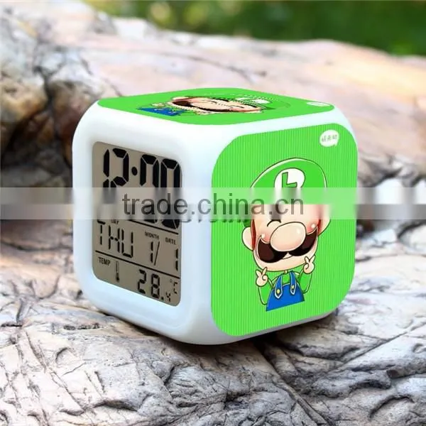 2015 Hot GAME Super Mario LED Alarm Clock, Super Mario Digital Alarm Clock, Super Mario Cartoon Clock for Kids