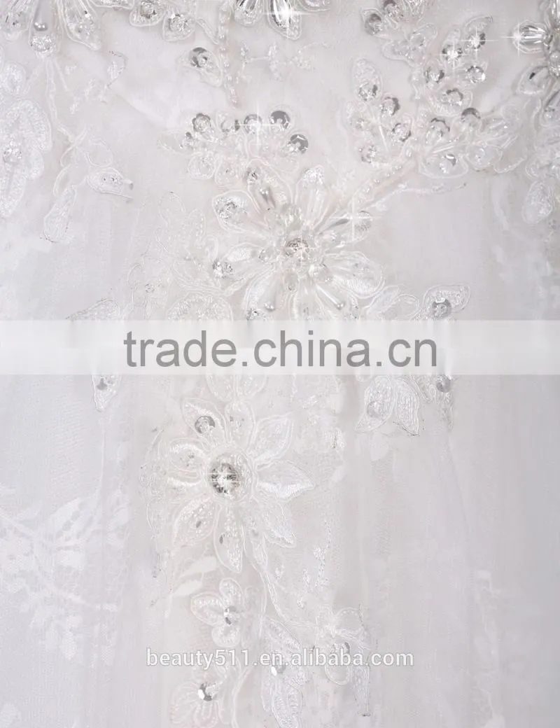 2017 Elegant Beadings Mermaid V-neck Straps Floor-length White Lace Wedding Dress F13502