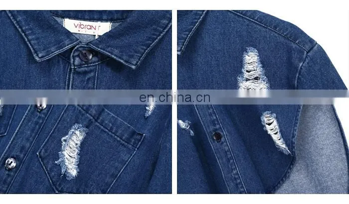 2015 NEW Women long loose shirt Denim shirt dress Denim shirt dress