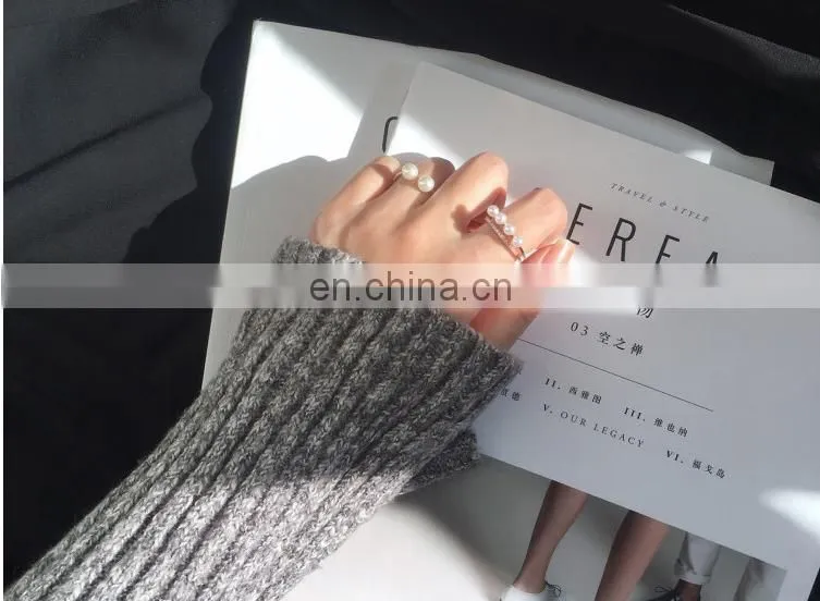 2PCS/Set Contracted design Beautiful and Elegant Pearl Zircon Women's Pearl Finger Ring