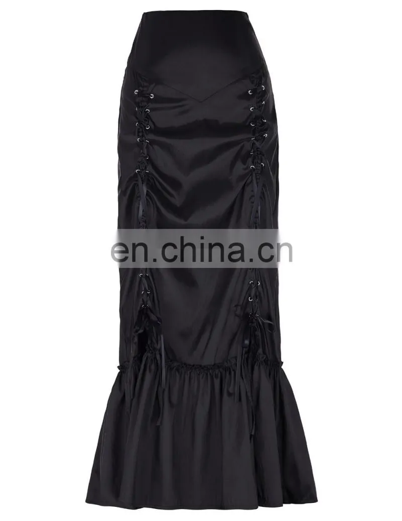 Belle Poque Women's Vintage Retro Gothic Victorian Style N/T taffeta Long Black Ruched Skirt BP000208-1