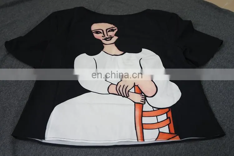 2015 New Fashion Portraits printed High Waist Slim Skirt Ladies Pleated Skirt Black and white printing skirt