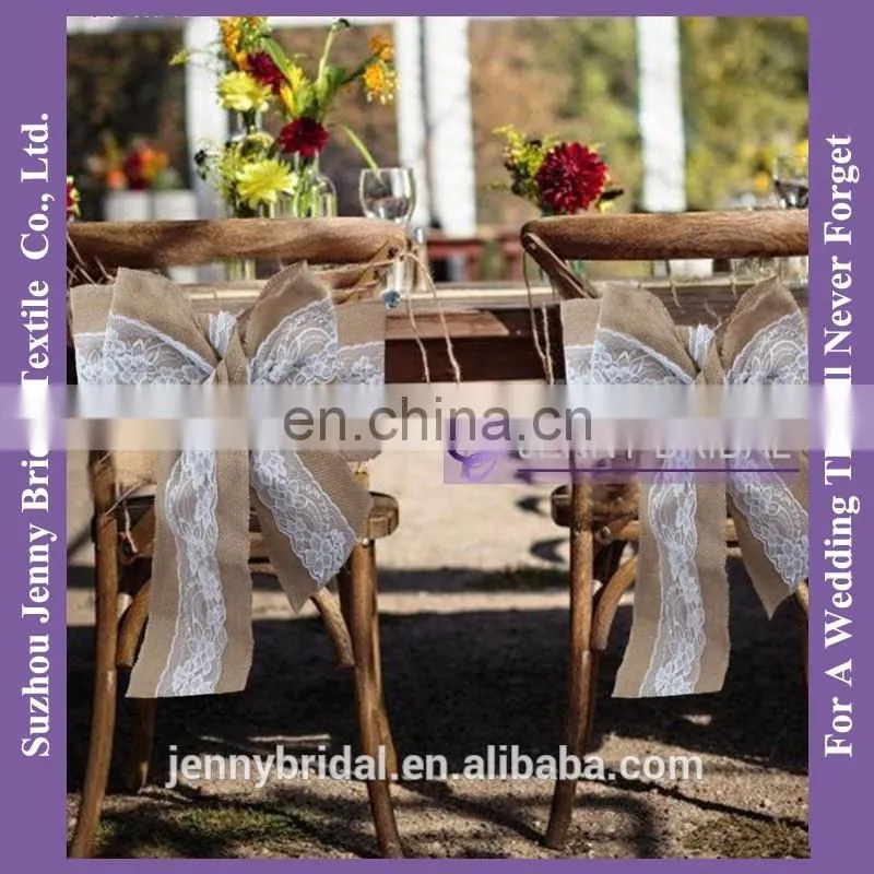 C388D wedding decoration burlap ivory lace chair covers chair sashes