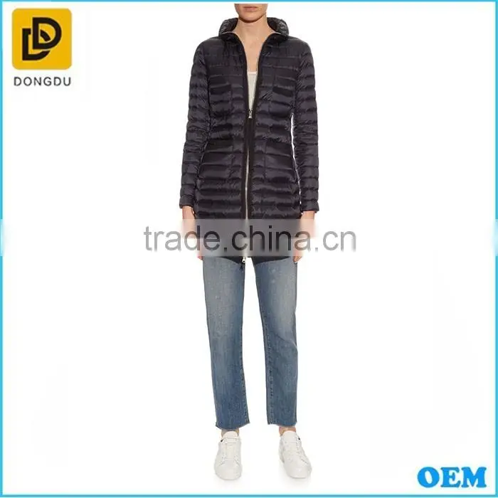 fashion black color long duck down jacket coat without hood