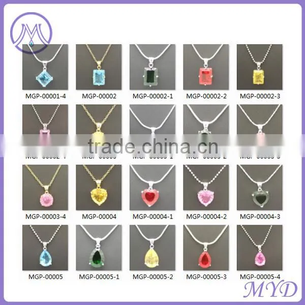 925 Sterling Silver Yellow Square Stone Pendant Necklace For Ladies