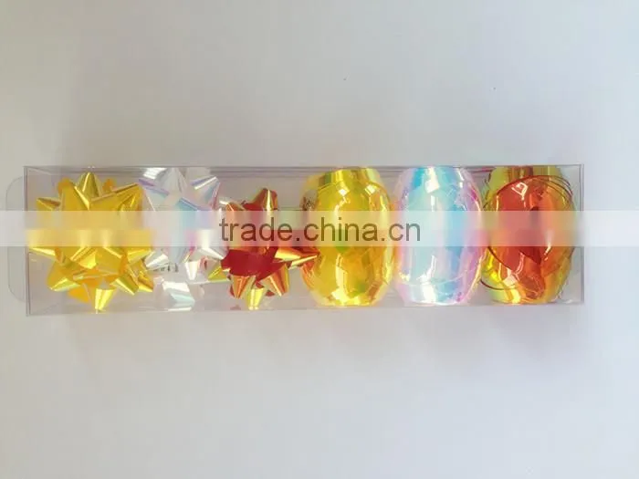 2016 New Design High Quality Gift Decorative Set/ star bows and matte metallic curly ribbons