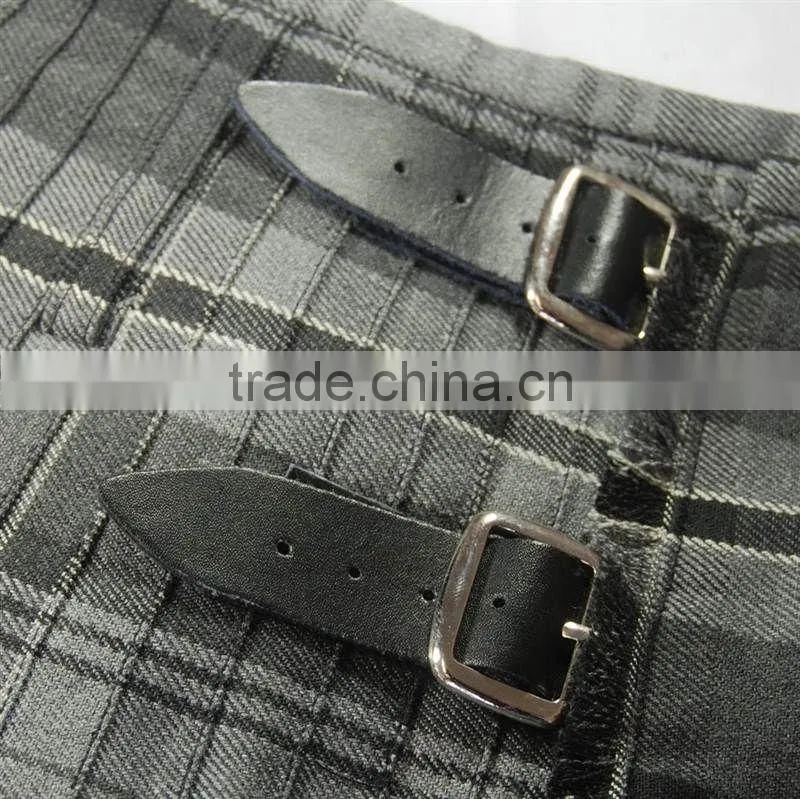 Scottish Hamilton Grey 6 Yard Tartan Kilt Three Buckles With Leather Straps