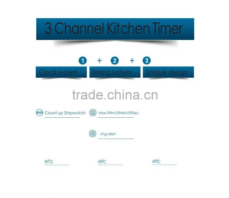 Kitchen timer 3 channel digital timer clock count up fridge magnet cook timer with buzzer