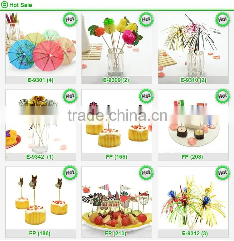 Parrot colorful decoration cake and fruit wooden cocktail picks in bar
