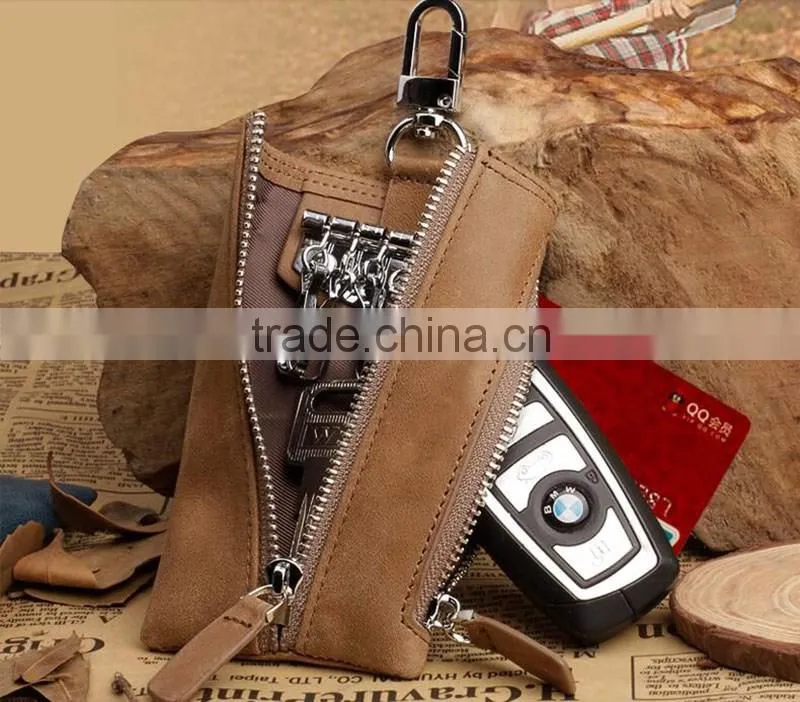 China factory zipper key holder leather wallet for multiple keys