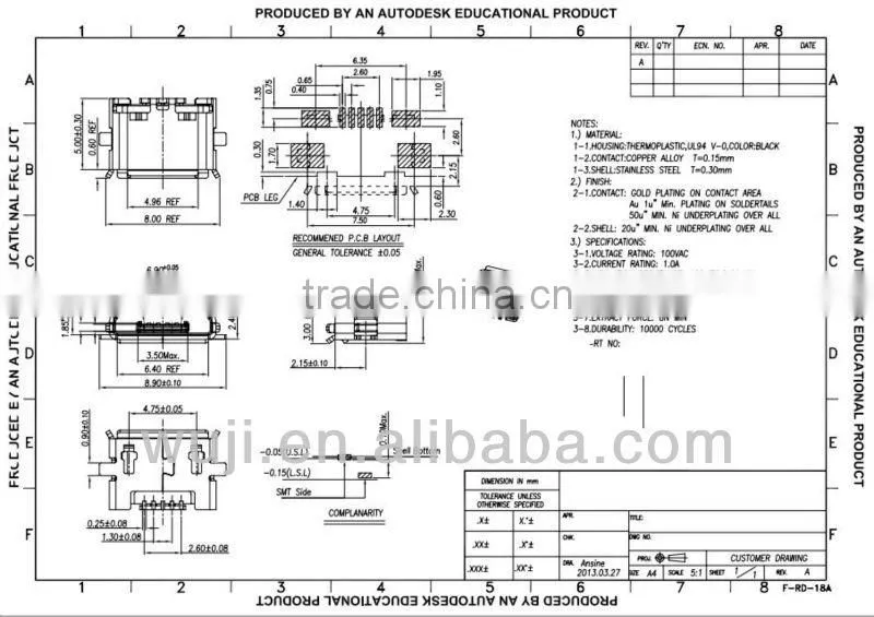 Posted anti 5pin smt type mini usb female connector
